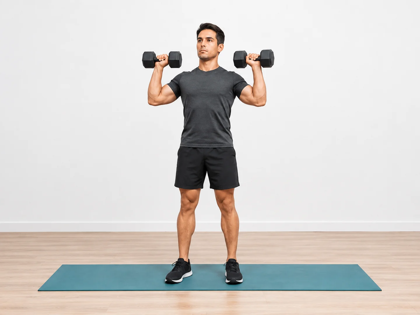 Standing dumbbell shoulder press exercise illustration